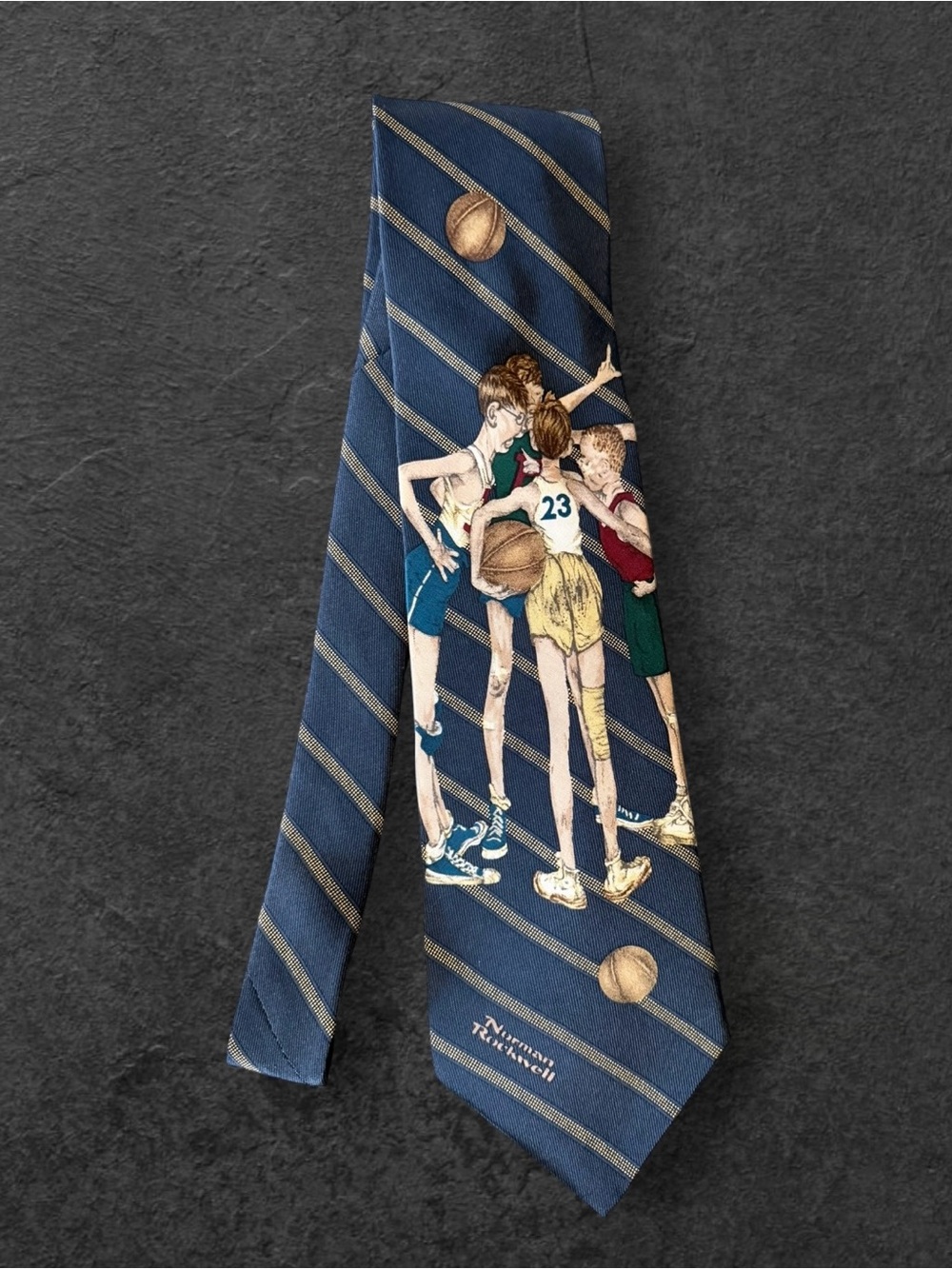 Vintage 1996 Norman Rockwell Basketball Tie Brown Bigelow 100% Silk Mens